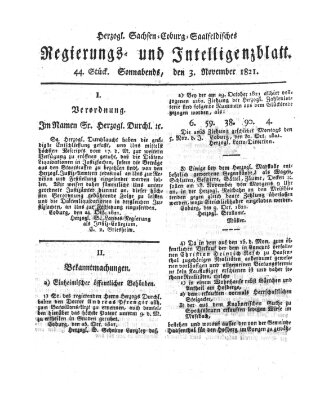 Herzogl.-Sachsen-Coburg-Saalfeldisches Regierungs- und Intelligenzblatt (Coburger Regierungs-Blatt) Samstag 3. November 1821