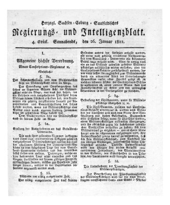 Herzogl.-Sachsen-Coburg-Saalfeldisches Regierungs- und Intelligenzblatt (Coburger Regierungs-Blatt) Samstag 26. Januar 1822