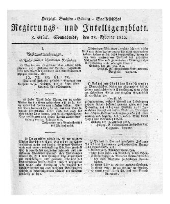 Herzogl.-Sachsen-Coburg-Saalfeldisches Regierungs- und Intelligenzblatt (Coburger Regierungs-Blatt) Samstag 23. Februar 1822