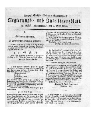 Herzogl.-Sachsen-Coburg-Saalfeldisches Regierungs- und Intelligenzblatt (Coburger Regierungs-Blatt) Samstag 4. Mai 1822