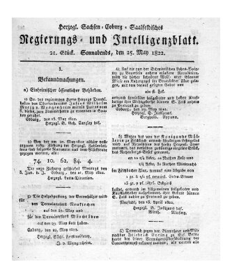 Herzogl.-Sachsen-Coburg-Saalfeldisches Regierungs- und Intelligenzblatt (Coburger Regierungs-Blatt) Samstag 25. Mai 1822