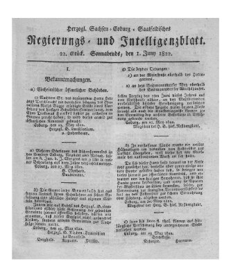 Herzogl.-Sachsen-Coburg-Saalfeldisches Regierungs- und Intelligenzblatt (Coburger Regierungs-Blatt) Samstag 1. Juni 1822