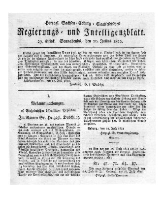 Herzogl.-Sachsen-Coburg-Saalfeldisches Regierungs- und Intelligenzblatt (Coburger Regierungs-Blatt) Samstag 20. Juli 1822