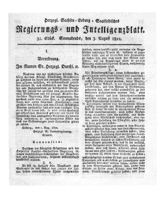 Herzogl.-Sachsen-Coburg-Saalfeldisches Regierungs- und Intelligenzblatt (Coburger Regierungs-Blatt) Samstag 3. August 1822