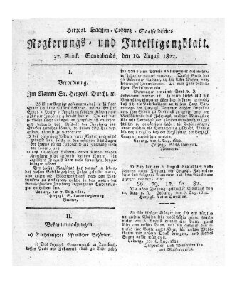 Herzogl.-Sachsen-Coburg-Saalfeldisches Regierungs- und Intelligenzblatt (Coburger Regierungs-Blatt) Samstag 10. August 1822