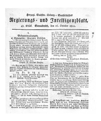 Herzogl.-Sachsen-Coburg-Saalfeldisches Regierungs- und Intelligenzblatt (Coburger Regierungs-Blatt) Samstag 26. Oktober 1822