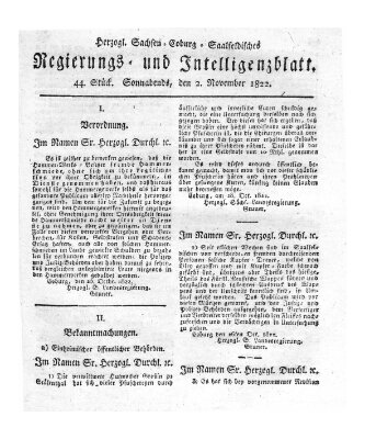 Herzogl.-Sachsen-Coburg-Saalfeldisches Regierungs- und Intelligenzblatt (Coburger Regierungs-Blatt) Samstag 2. November 1822