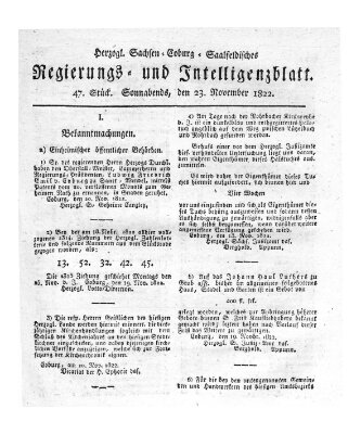 Herzogl.-Sachsen-Coburg-Saalfeldisches Regierungs- und Intelligenzblatt (Coburger Regierungs-Blatt) Samstag 23. November 1822