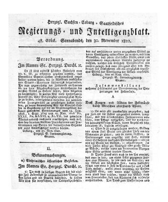 Herzogl.-Sachsen-Coburg-Saalfeldisches Regierungs- und Intelligenzblatt (Coburger Regierungs-Blatt) Samstag 30. November 1822