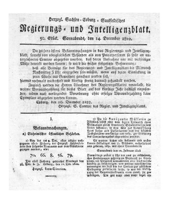 Herzogl.-Sachsen-Coburg-Saalfeldisches Regierungs- und Intelligenzblatt (Coburger Regierungs-Blatt) Samstag 14. Dezember 1822