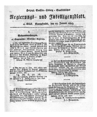 Herzogl.-Sachsen-Coburg-Saalfeldisches Regierungs- und Intelligenzblatt (Coburger Regierungs-Blatt) Samstag 25. Januar 1823