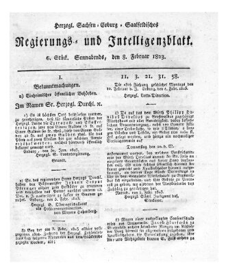 Herzogl.-Sachsen-Coburg-Saalfeldisches Regierungs- und Intelligenzblatt (Coburger Regierungs-Blatt) Samstag 8. Februar 1823