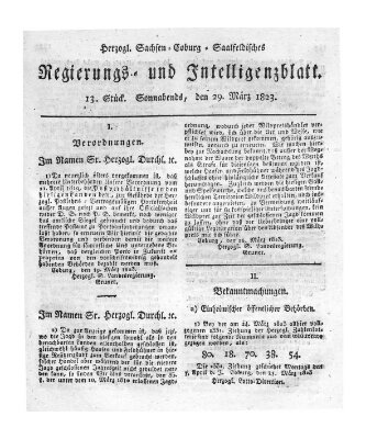 Herzogl.-Sachsen-Coburg-Saalfeldisches Regierungs- und Intelligenzblatt (Coburger Regierungs-Blatt) Samstag 29. März 1823