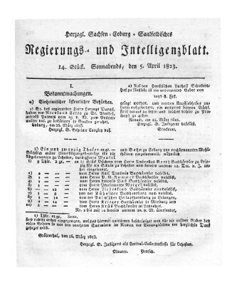 Herzogl.-Sachsen-Coburg-Saalfeldisches Regierungs- und Intelligenzblatt (Coburger Regierungs-Blatt) Samstag 5. April 1823