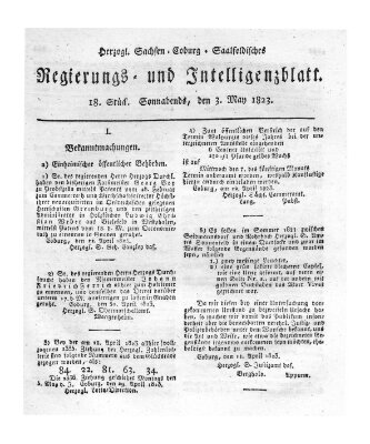 Herzogl.-Sachsen-Coburg-Saalfeldisches Regierungs- und Intelligenzblatt (Coburger Regierungs-Blatt) Samstag 3. Mai 1823