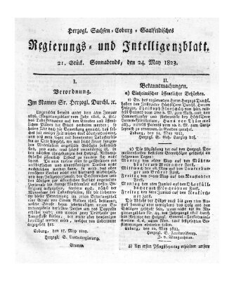 Herzogl.-Sachsen-Coburg-Saalfeldisches Regierungs- und Intelligenzblatt (Coburger Regierungs-Blatt) Samstag 24. Mai 1823