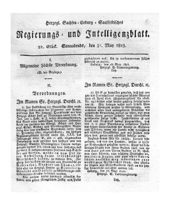 Herzogl.-Sachsen-Coburg-Saalfeldisches Regierungs- und Intelligenzblatt (Coburger Regierungs-Blatt) Samstag 31. Mai 1823