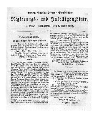 Herzogl.-Sachsen-Coburg-Saalfeldisches Regierungs- und Intelligenzblatt (Coburger Regierungs-Blatt) Samstag 7. Juni 1823