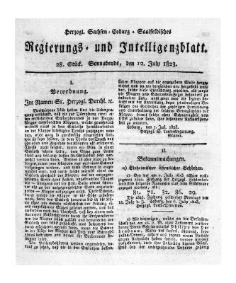 Herzogl.-Sachsen-Coburg-Saalfeldisches Regierungs- und Intelligenzblatt (Coburger Regierungs-Blatt) Samstag 12. Juli 1823