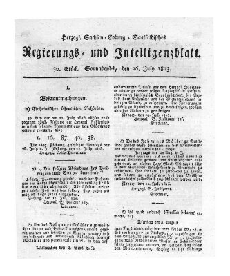 Herzogl.-Sachsen-Coburg-Saalfeldisches Regierungs- und Intelligenzblatt (Coburger Regierungs-Blatt) Samstag 26. Juli 1823