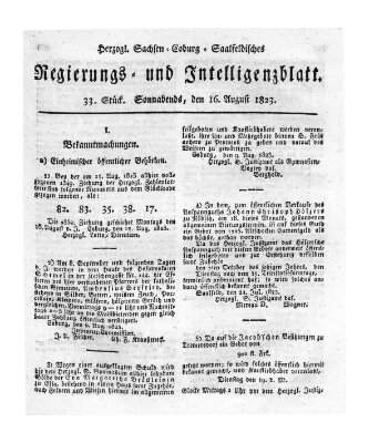 Herzogl.-Sachsen-Coburg-Saalfeldisches Regierungs- und Intelligenzblatt (Coburger Regierungs-Blatt) Samstag 16. August 1823