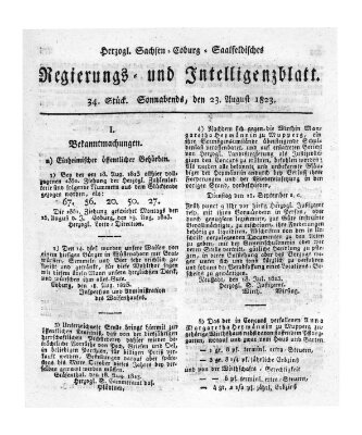 Herzogl.-Sachsen-Coburg-Saalfeldisches Regierungs- und Intelligenzblatt (Coburger Regierungs-Blatt) Samstag 23. August 1823