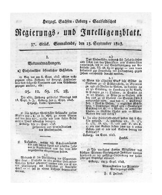 Herzogl.-Sachsen-Coburg-Saalfeldisches Regierungs- und Intelligenzblatt (Coburger Regierungs-Blatt) Samstag 13. September 1823