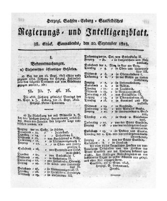 Herzogl.-Sachsen-Coburg-Saalfeldisches Regierungs- und Intelligenzblatt (Coburger Regierungs-Blatt) Samstag 20. September 1823