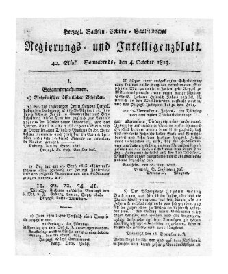 Herzogl.-Sachsen-Coburg-Saalfeldisches Regierungs- und Intelligenzblatt (Coburger Regierungs-Blatt) Samstag 4. Oktober 1823