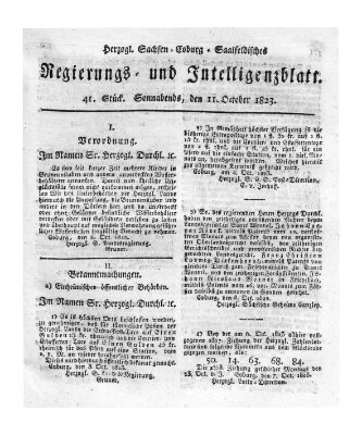 Herzogl.-Sachsen-Coburg-Saalfeldisches Regierungs- und Intelligenzblatt (Coburger Regierungs-Blatt) Samstag 11. Oktober 1823