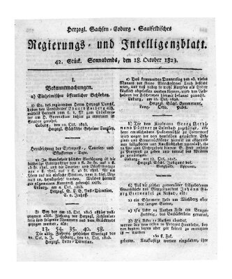 Herzogl.-Sachsen-Coburg-Saalfeldisches Regierungs- und Intelligenzblatt (Coburger Regierungs-Blatt) Samstag 18. Oktober 1823