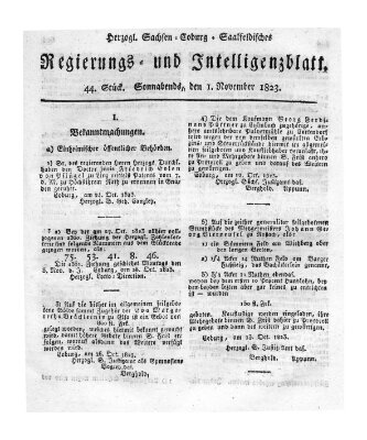 Herzogl.-Sachsen-Coburg-Saalfeldisches Regierungs- und Intelligenzblatt (Coburger Regierungs-Blatt) Samstag 1. November 1823