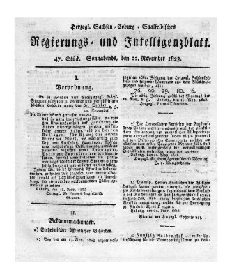 Herzogl.-Sachsen-Coburg-Saalfeldisches Regierungs- und Intelligenzblatt (Coburger Regierungs-Blatt) Samstag 22. November 1823