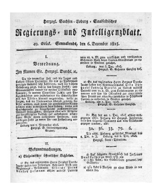 Herzogl.-Sachsen-Coburg-Saalfeldisches Regierungs- und Intelligenzblatt (Coburger Regierungs-Blatt) Samstag 6. Dezember 1823