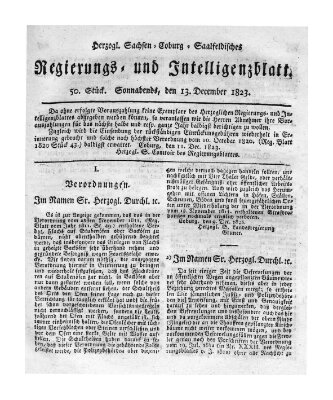 Herzogl.-Sachsen-Coburg-Saalfeldisches Regierungs- und Intelligenzblatt (Coburger Regierungs-Blatt) Samstag 13. Dezember 1823