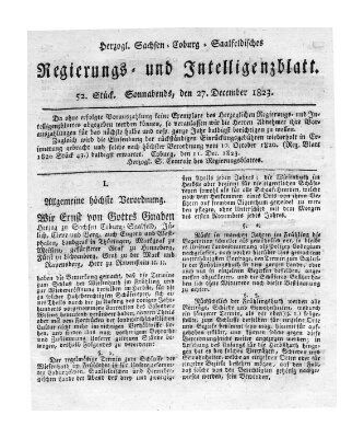 Herzogl.-Sachsen-Coburg-Saalfeldisches Regierungs- und Intelligenzblatt (Coburger Regierungs-Blatt) Samstag 27. Dezember 1823