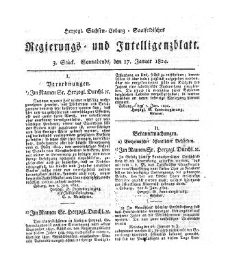 Herzogl.-Sachsen-Coburg-Saalfeldisches Regierungs- und Intelligenzblatt (Coburger Regierungs-Blatt) Samstag 17. Januar 1824