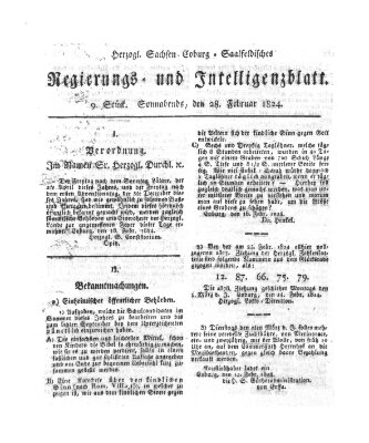 Herzogl.-Sachsen-Coburg-Saalfeldisches Regierungs- und Intelligenzblatt (Coburger Regierungs-Blatt) Samstag 28. Februar 1824