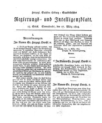 Herzogl.-Sachsen-Coburg-Saalfeldisches Regierungs- und Intelligenzblatt (Coburger Regierungs-Blatt) Samstag 27. März 1824