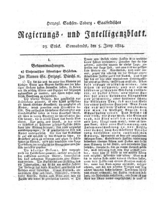 Herzogl.-Sachsen-Coburg-Saalfeldisches Regierungs- und Intelligenzblatt (Coburger Regierungs-Blatt) Samstag 5. Juni 1824