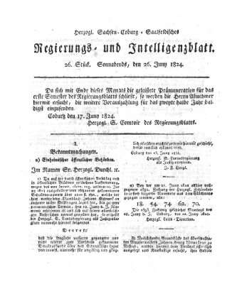 Herzogl.-Sachsen-Coburg-Saalfeldisches Regierungs- und Intelligenzblatt (Coburger Regierungs-Blatt) Samstag 26. Juni 1824