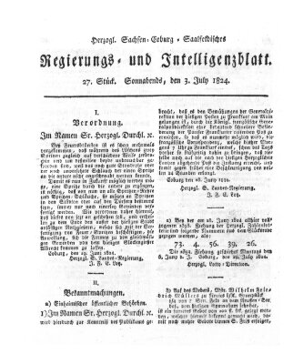 Herzogl.-Sachsen-Coburg-Saalfeldisches Regierungs- und Intelligenzblatt (Coburger Regierungs-Blatt) Samstag 3. Juli 1824