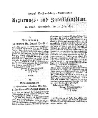 Herzogl.-Sachsen-Coburg-Saalfeldisches Regierungs- und Intelligenzblatt (Coburger Regierungs-Blatt) Samstag 31. Juli 1824