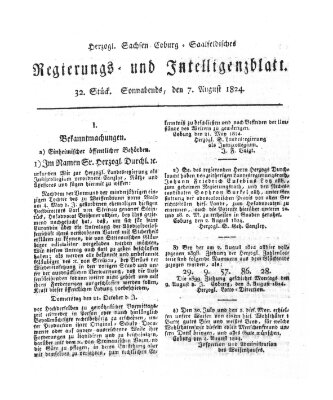 Herzogl.-Sachsen-Coburg-Saalfeldisches Regierungs- und Intelligenzblatt (Coburger Regierungs-Blatt) Samstag 7. August 1824