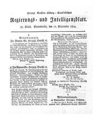 Herzogl.-Sachsen-Coburg-Saalfeldisches Regierungs- und Intelligenzblatt (Coburger Regierungs-Blatt) Samstag 11. September 1824