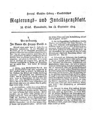 Herzogl.-Sachsen-Coburg-Saalfeldisches Regierungs- und Intelligenzblatt (Coburger Regierungs-Blatt) Samstag 18. September 1824