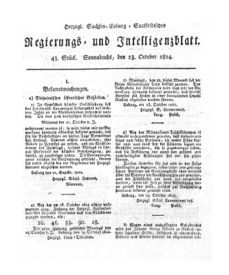 Herzogl.-Sachsen-Coburg-Saalfeldisches Regierungs- und Intelligenzblatt (Coburger Regierungs-Blatt) Samstag 23. Oktober 1824