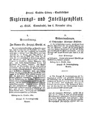 Herzogl.-Sachsen-Coburg-Saalfeldisches Regierungs- und Intelligenzblatt (Coburger Regierungs-Blatt) Samstag 6. November 1824