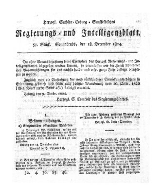 Herzogl.-Sachsen-Coburg-Saalfeldisches Regierungs- und Intelligenzblatt (Coburger Regierungs-Blatt) Samstag 18. Dezember 1824