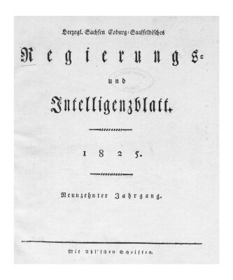 Herzogl.-Sachsen-Coburg-Saalfeldisches Regierungs- und Intelligenzblatt (Coburger Regierungs-Blatt) Samstag 1. Januar 1825